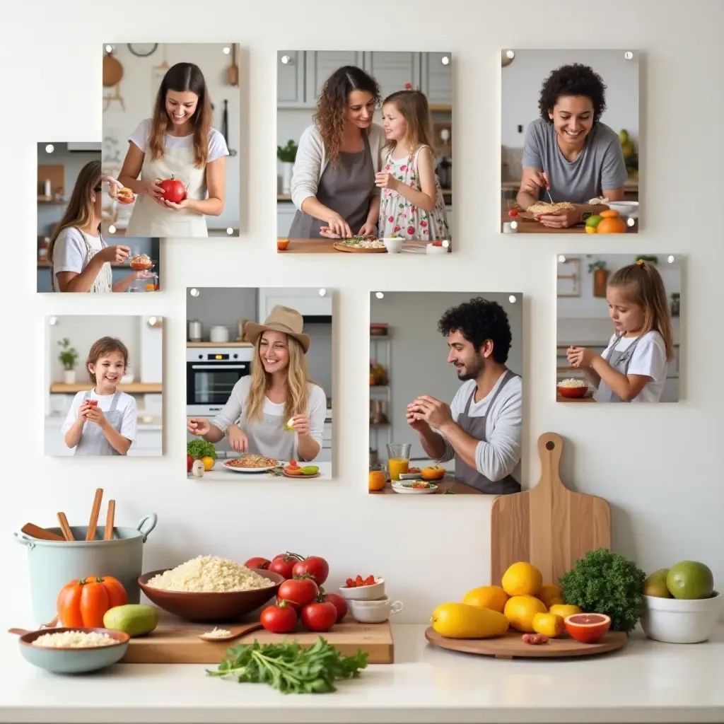 a photo of a creative wall collage of family cooking photos