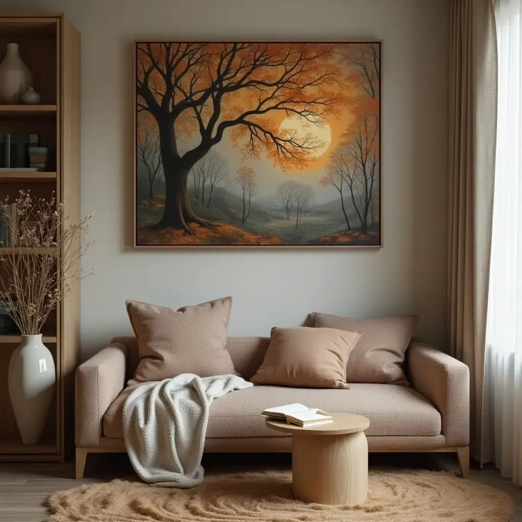 a photo of a cozy reading corner with wall-mounted book art