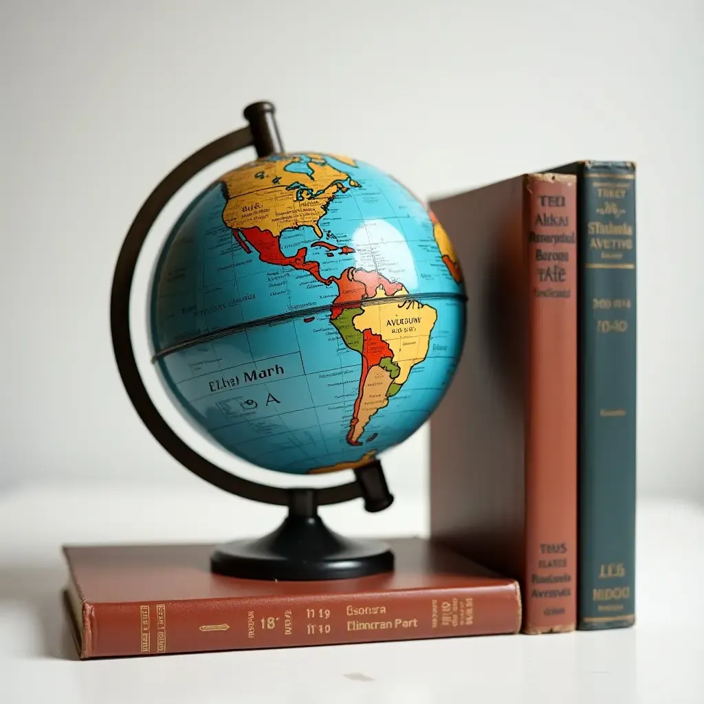 a photo of a painted globe as a bookend