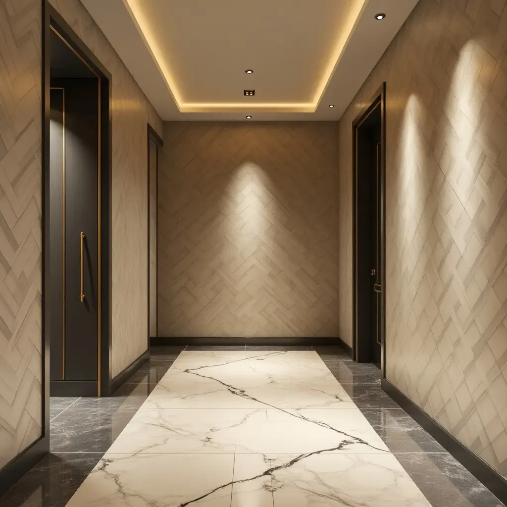 a photo of an entrance hall showcasing metallic wallpaper designs