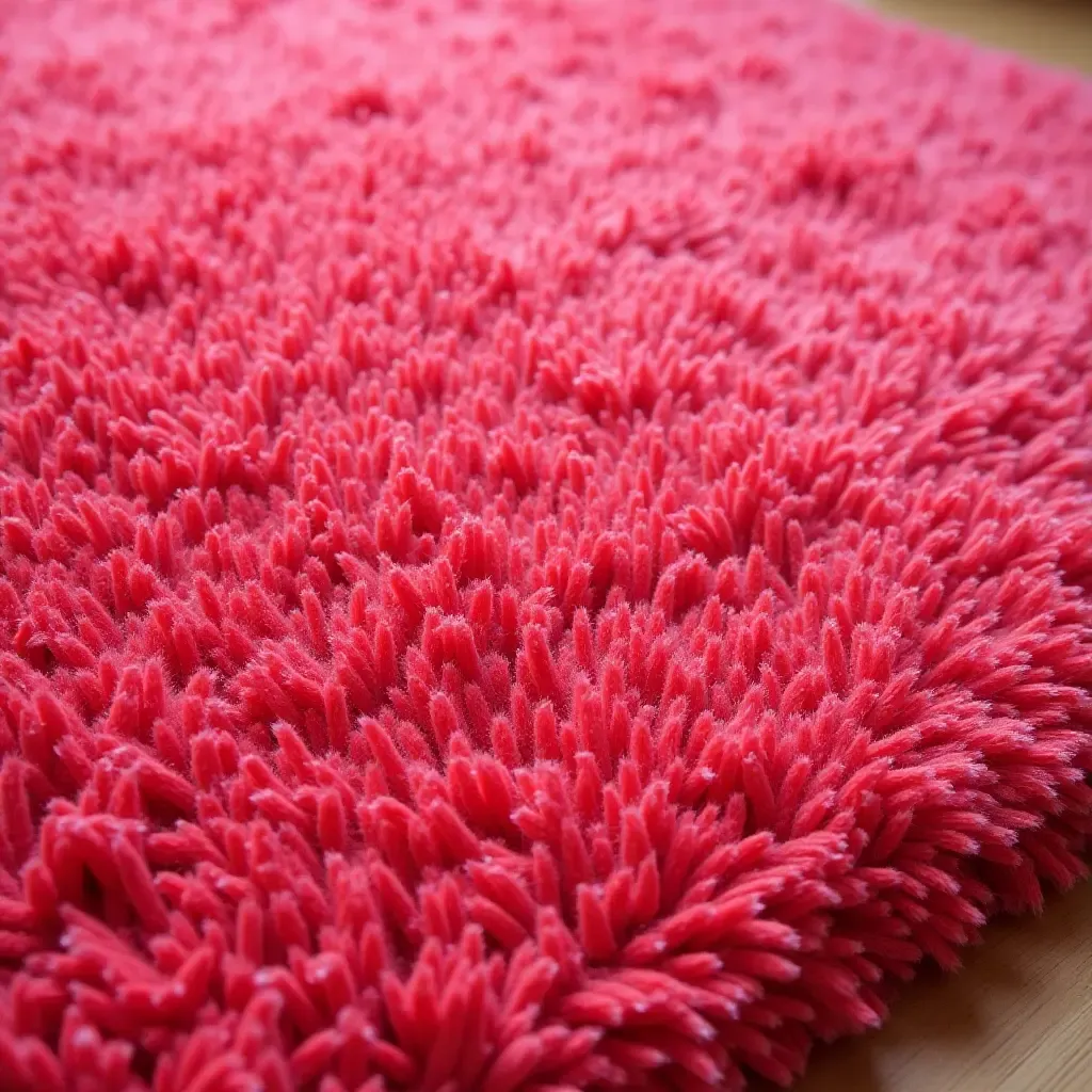 a photo of a soft, shaggy rug in a vibrant hue