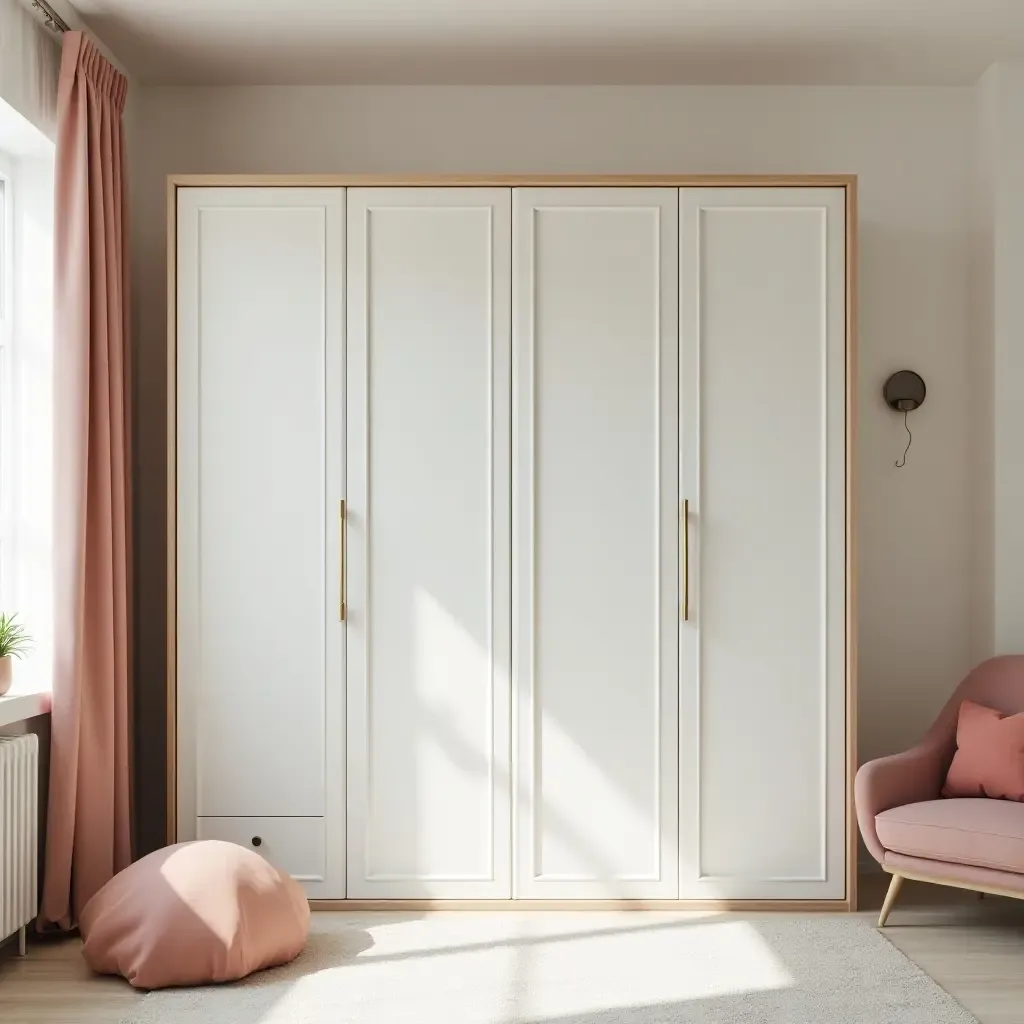 a photo of a nursery featuring a stylish curtain storage system