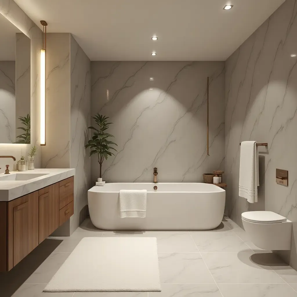 a photo of a minimalist basement bathroom with spa-like features