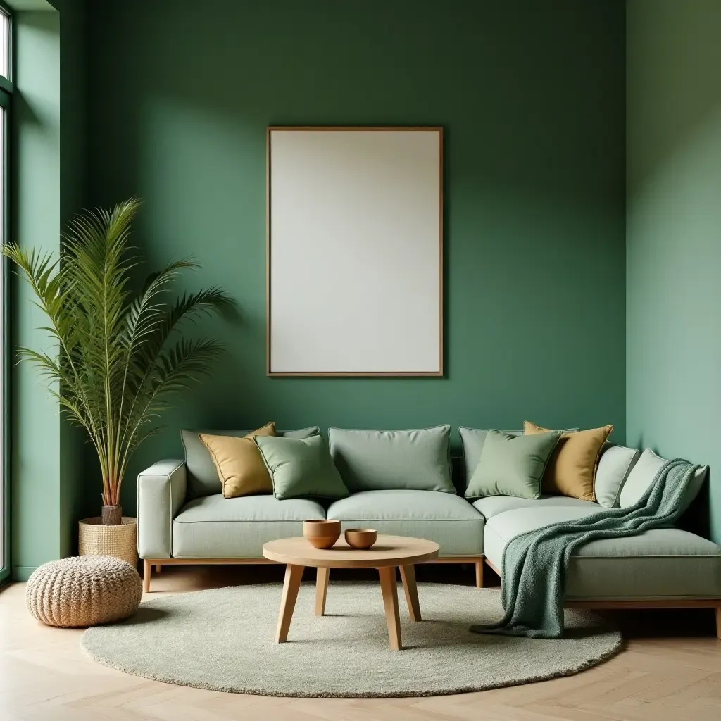 a photo of a welcoming living room with a green theme