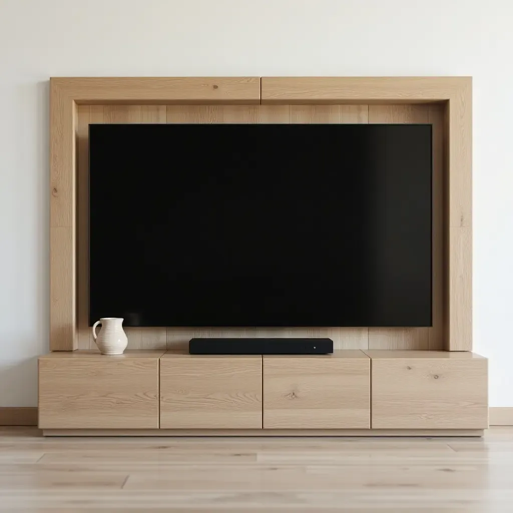 a photo of a corner TV with a rustic wood frame