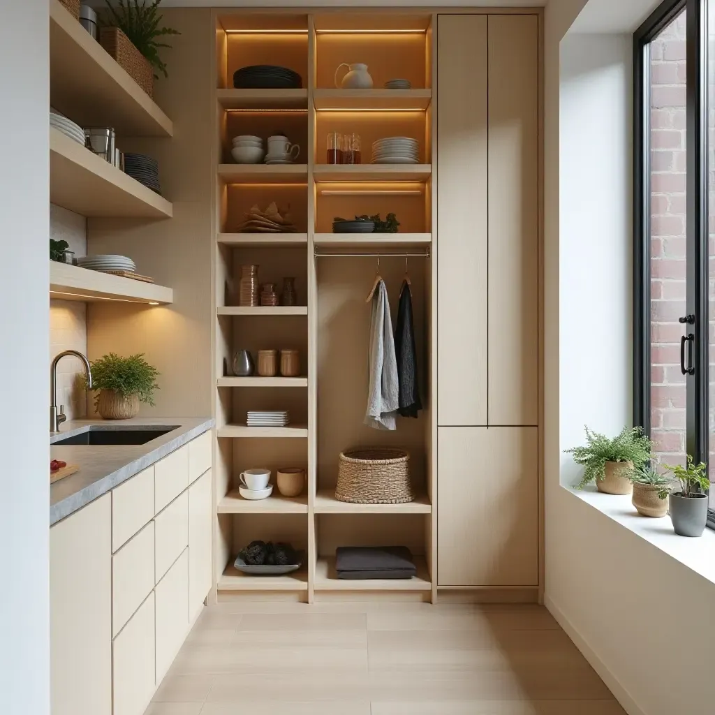 a photo of a pantry with a mix of open and closed storage for versatility