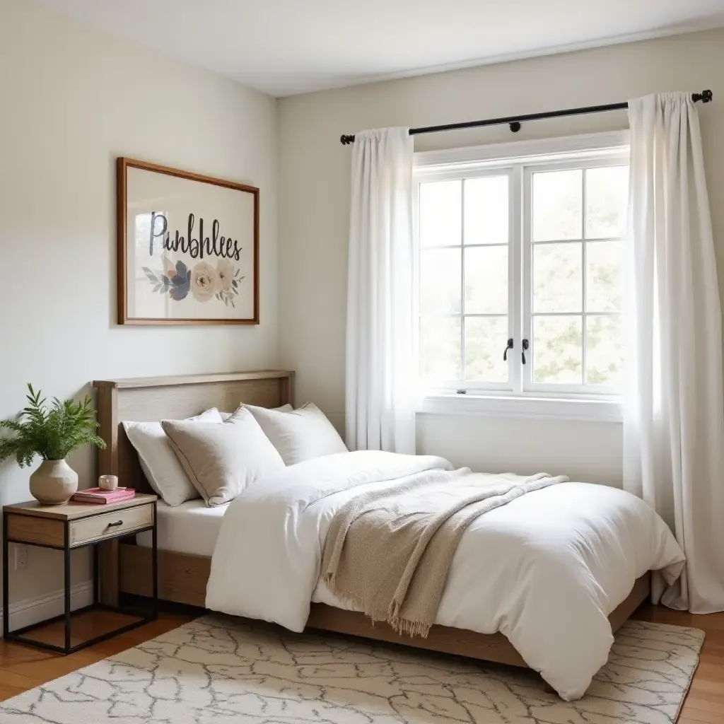 a photo of a cozy reading nook with farmhouse decor in a teen&#x27;s bedroom