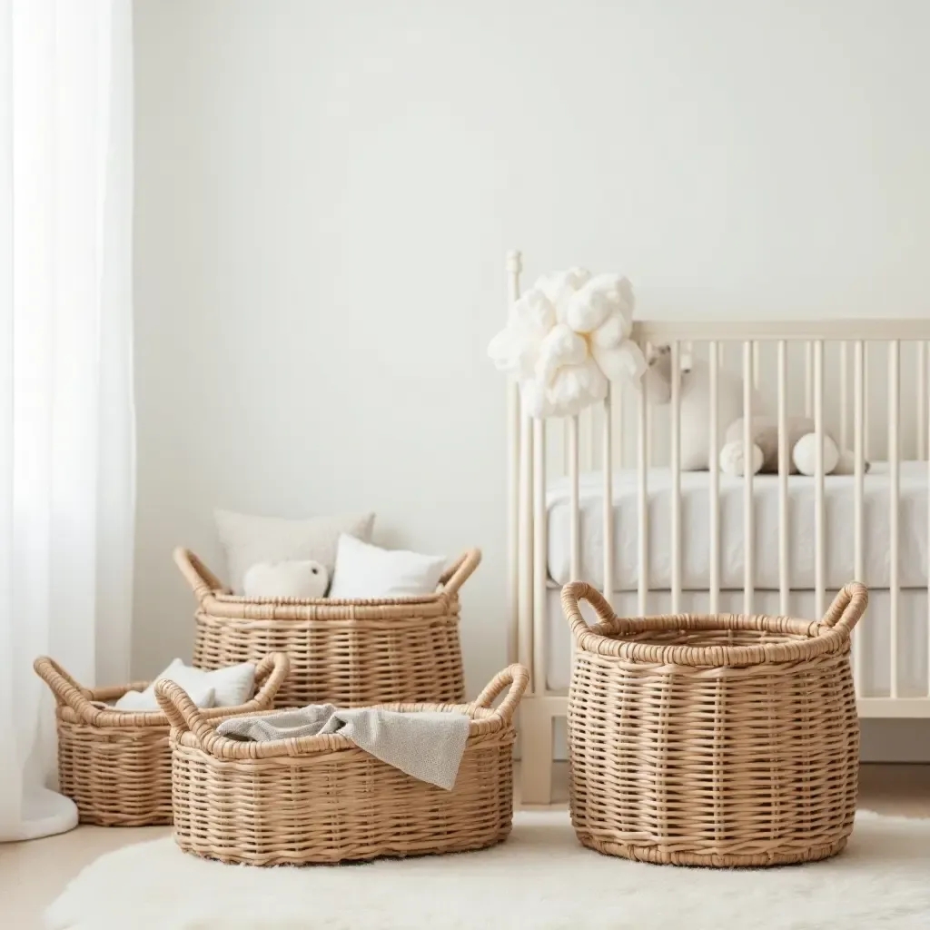 a photo of a nursery featuring a charming wicker basket collection