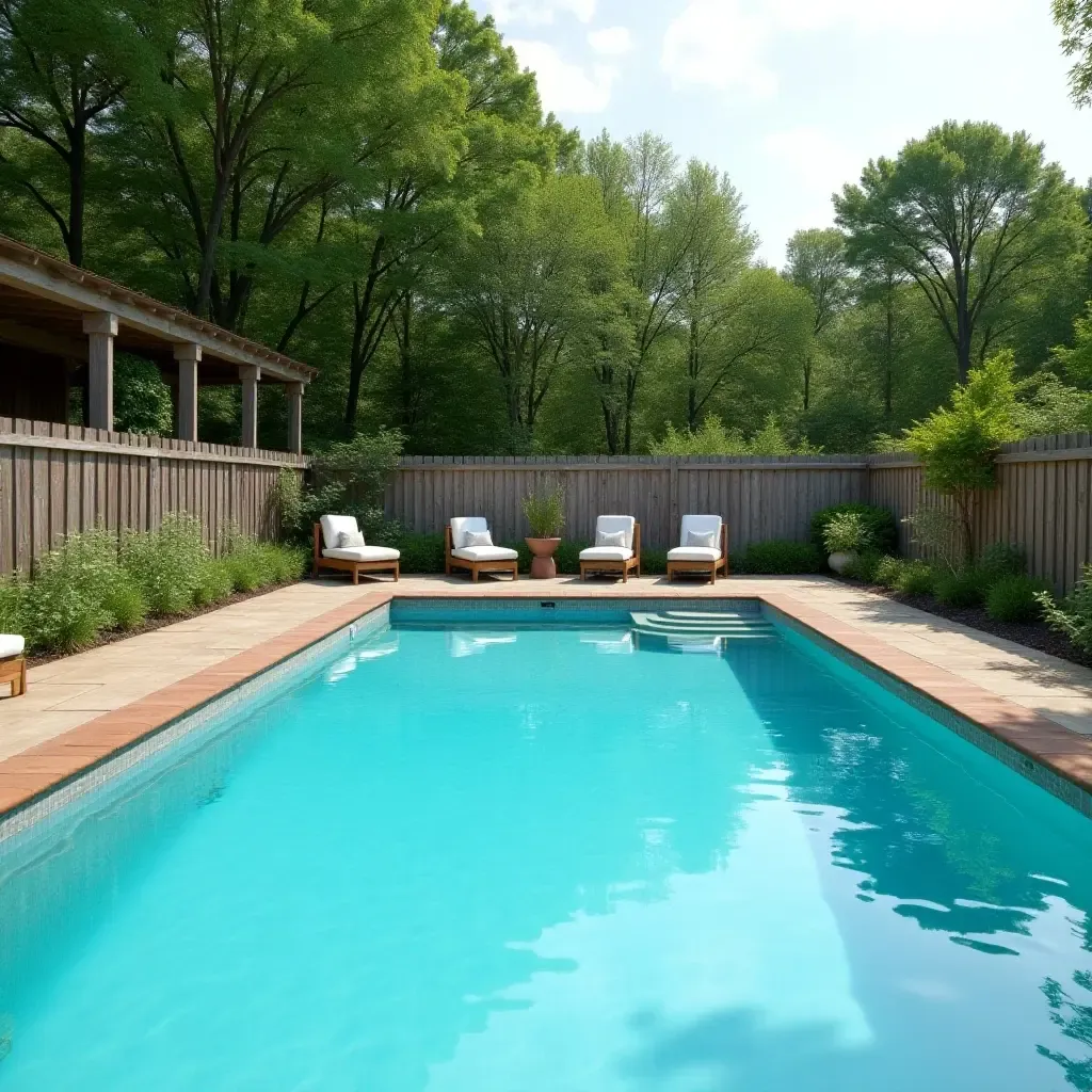 a photo of a tranquil pool surrounded by farmhouse-style fencing and lush greenery