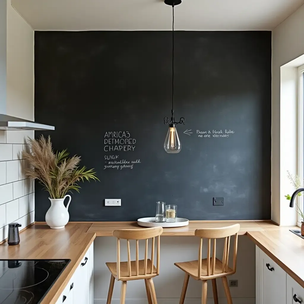 a photo of a DIY chalkboard wall for kitchen notes