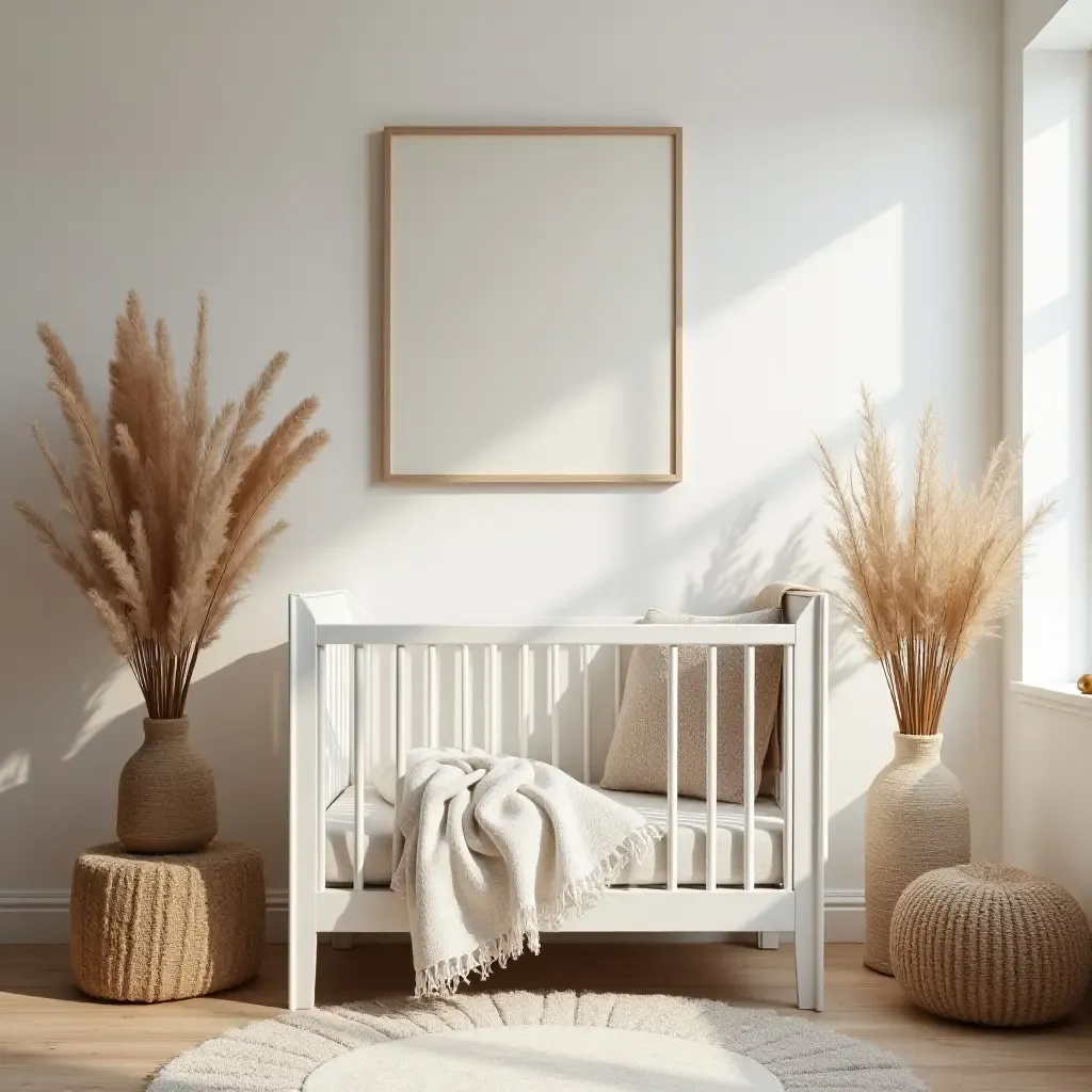 a photo of a nursery decorated with dried flowers and natural textures