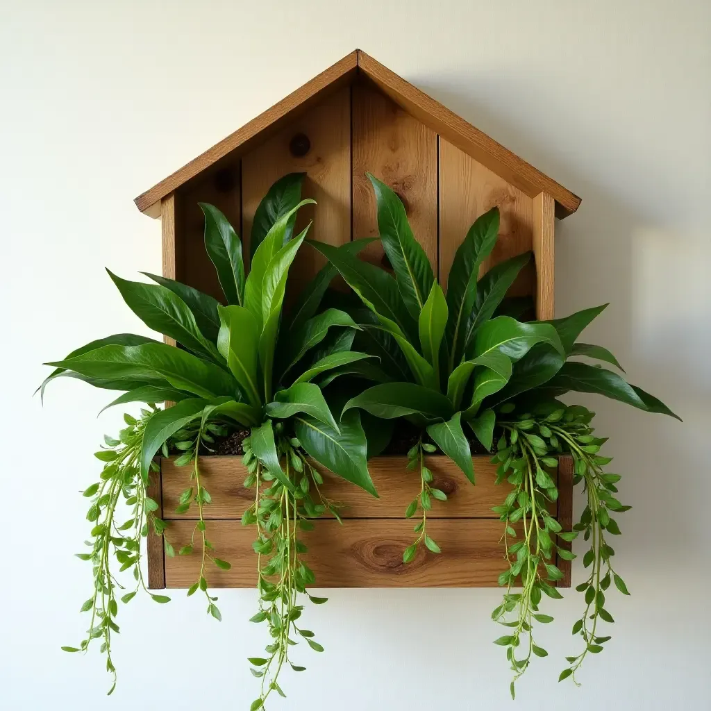 a photo of a decorative wall planter with tropical plants