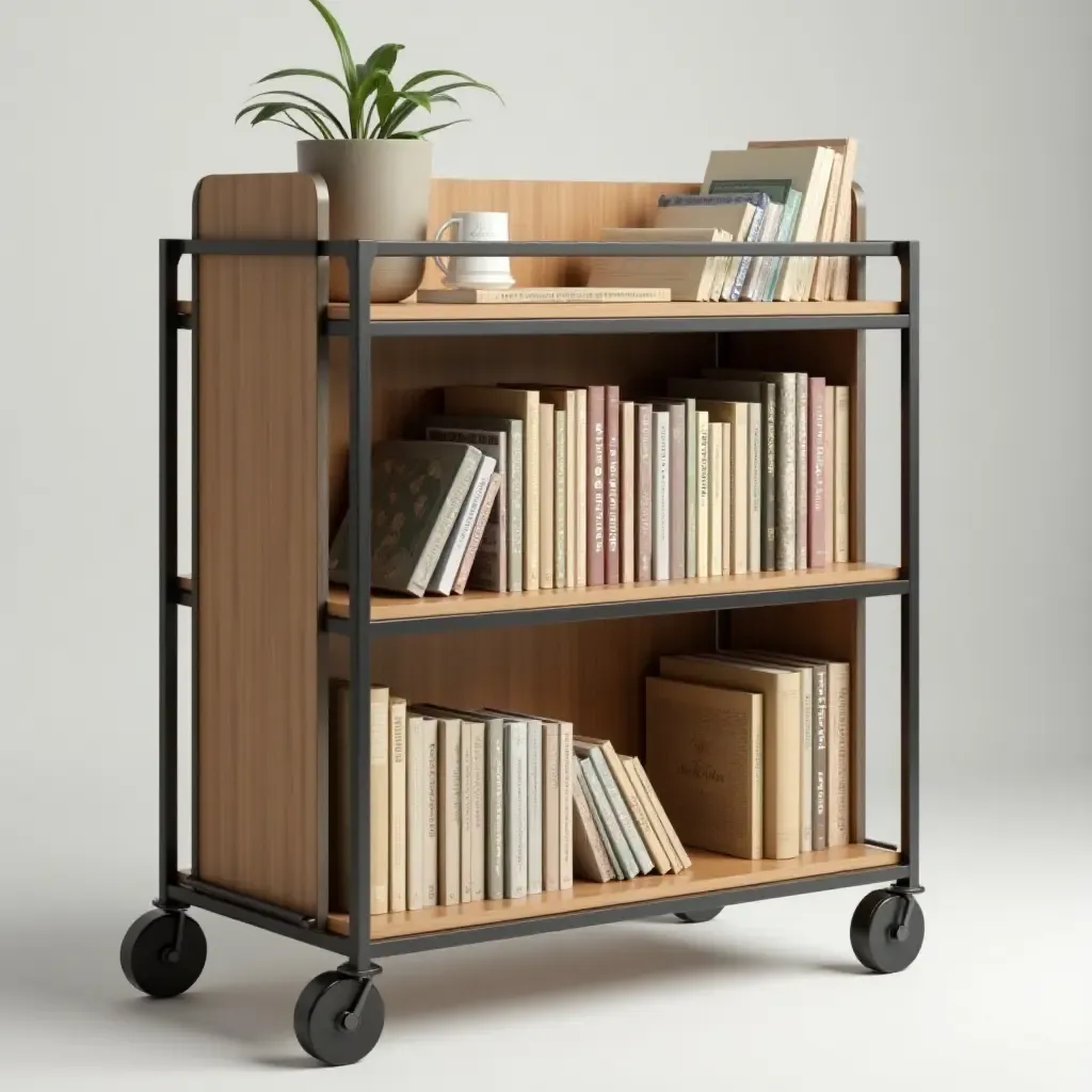 a photo of a rolling cart used for book organization