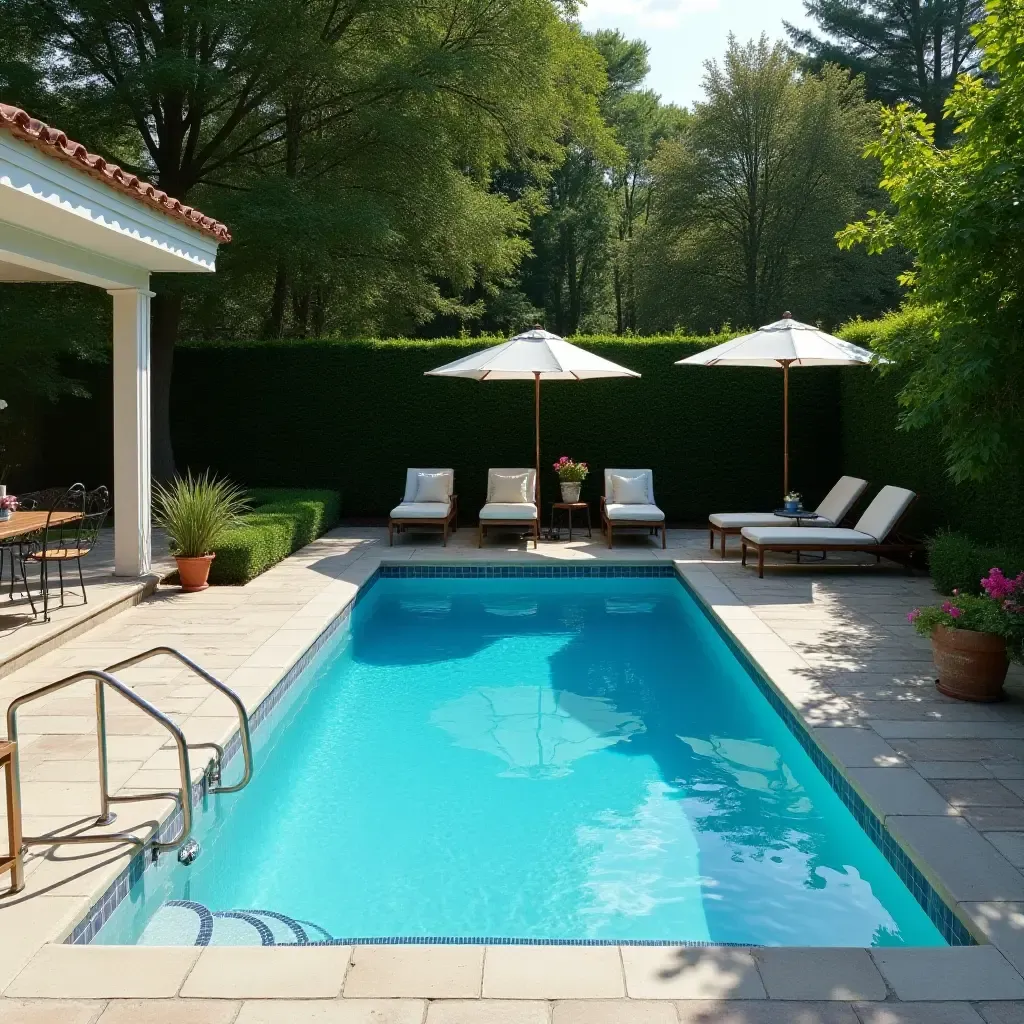 a photo of a small pool with a surrounding deck for lounging