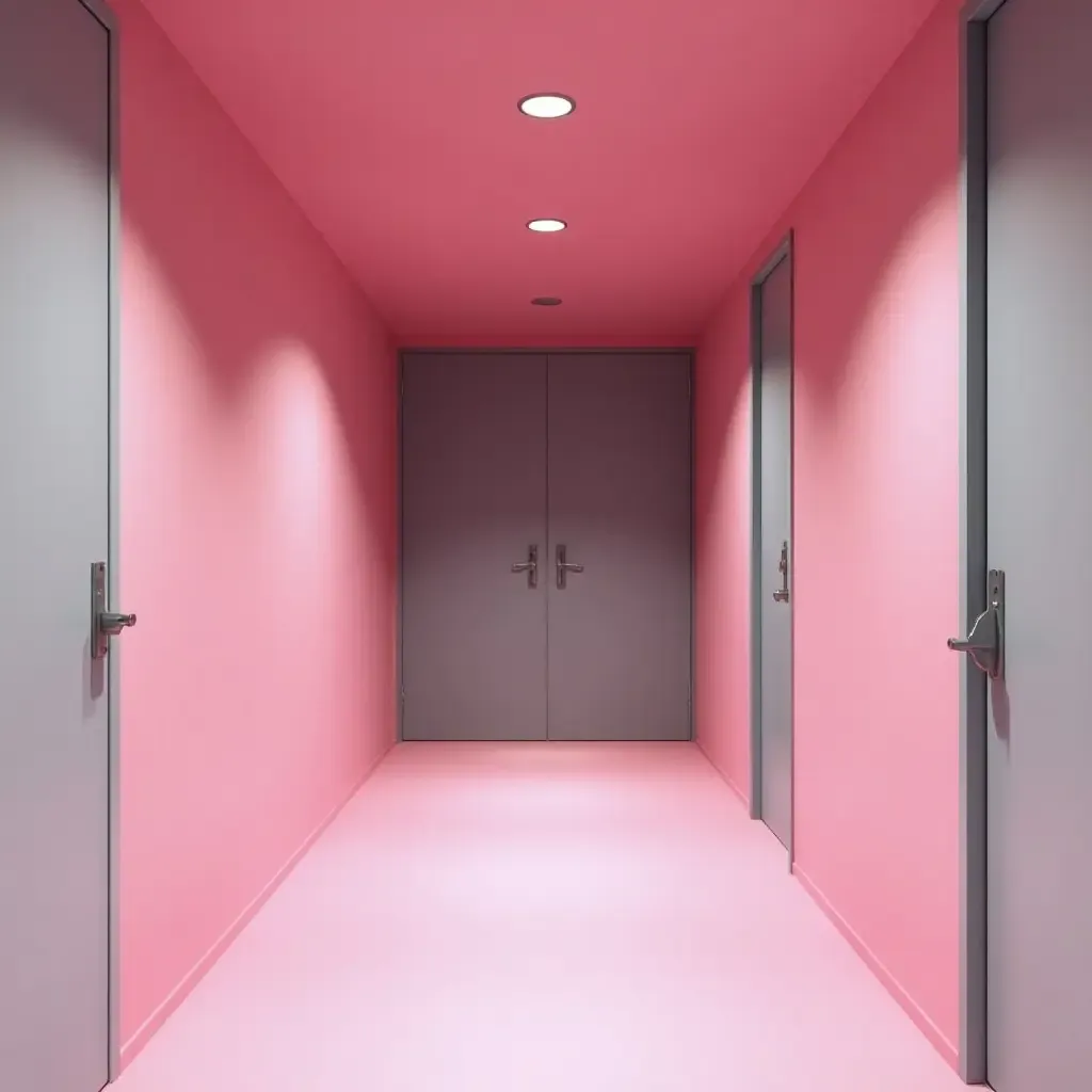 a photo of a fun fuchsia and soft grey hallway