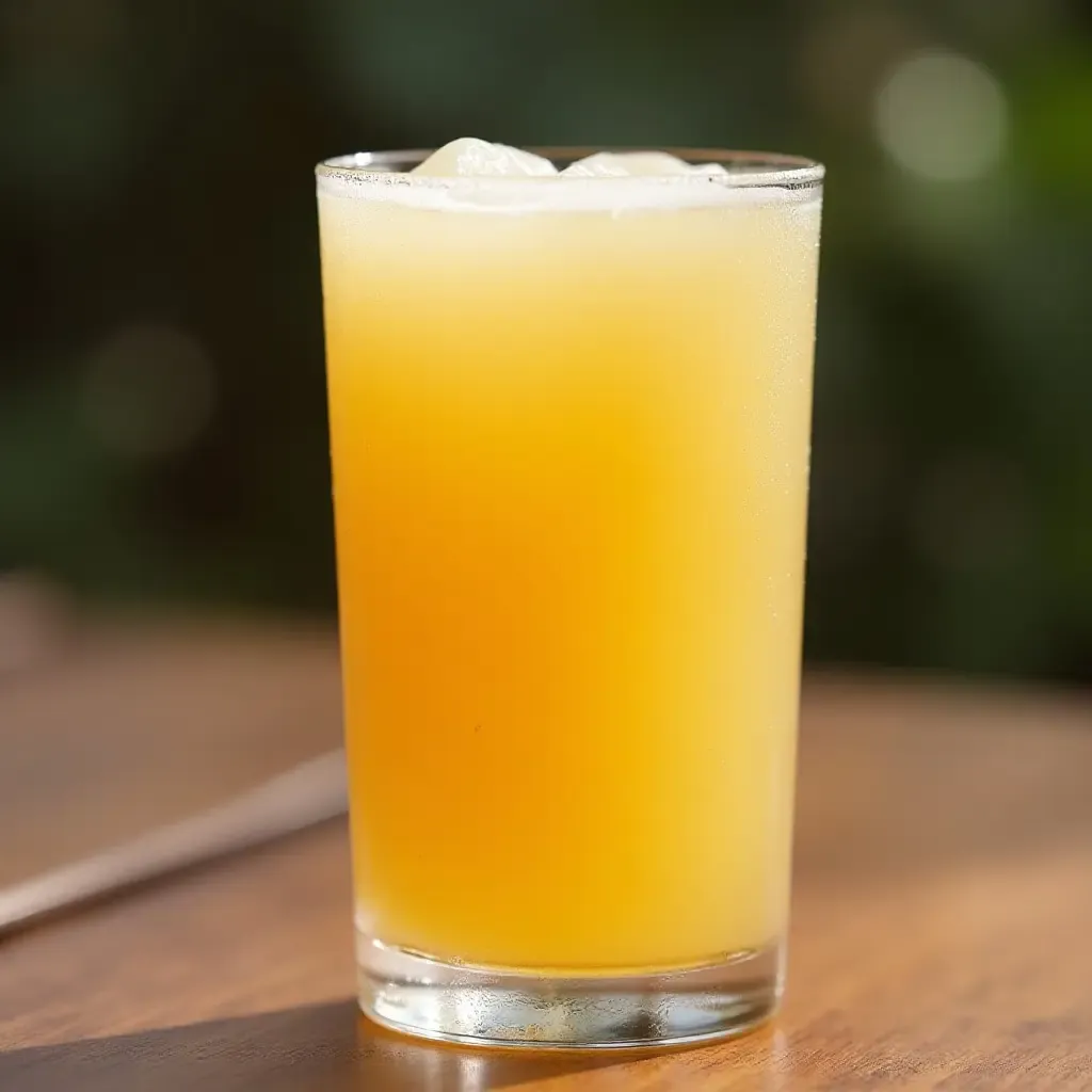 a photo of a frosty glass of Soda Sữa Hột Gà, Vietnamese egg yolk soda, with a creamy top layer.