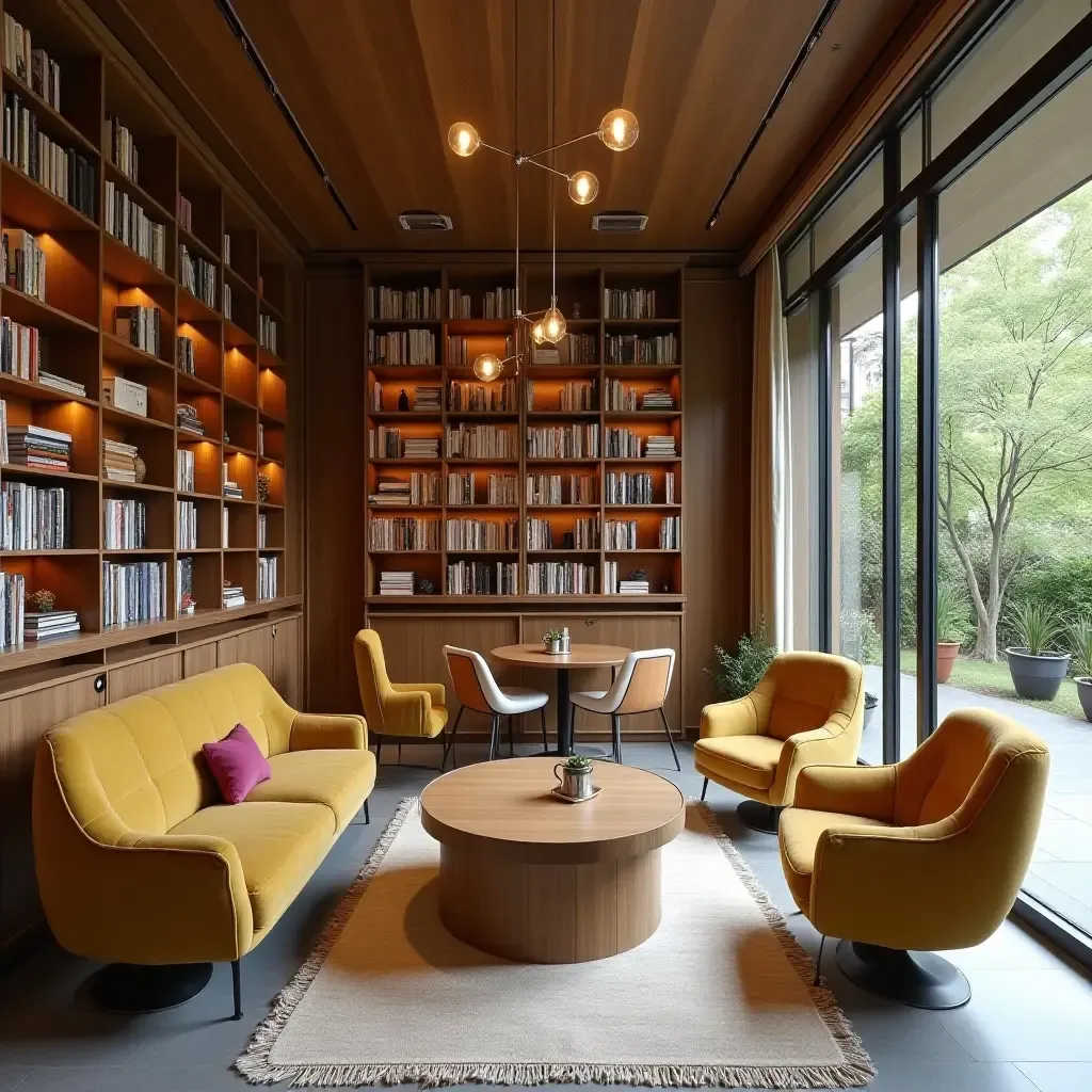 a photo of a library with a cafe integrated into the reading area