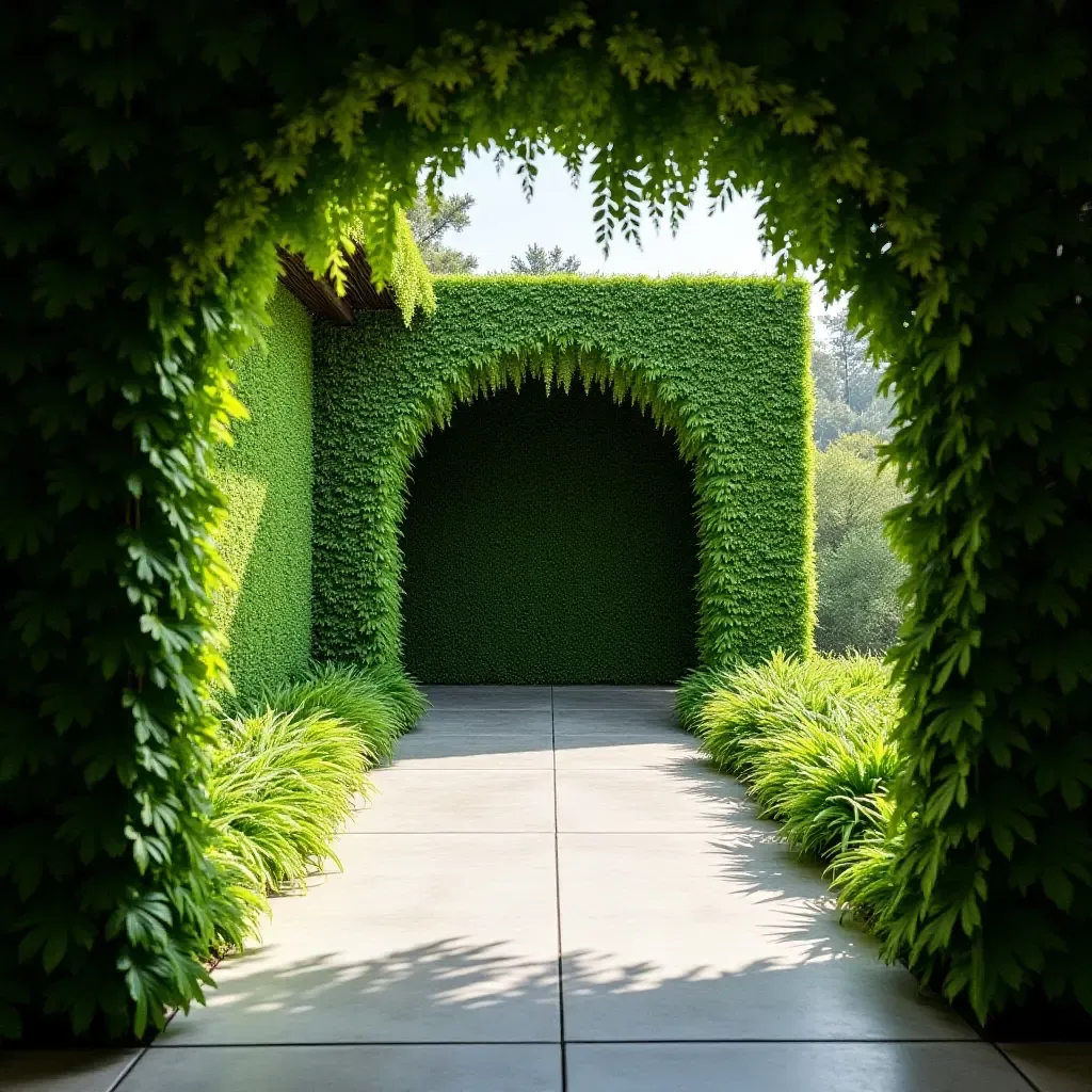 a photo of a corridor with a lush fern garden wall for tranquility