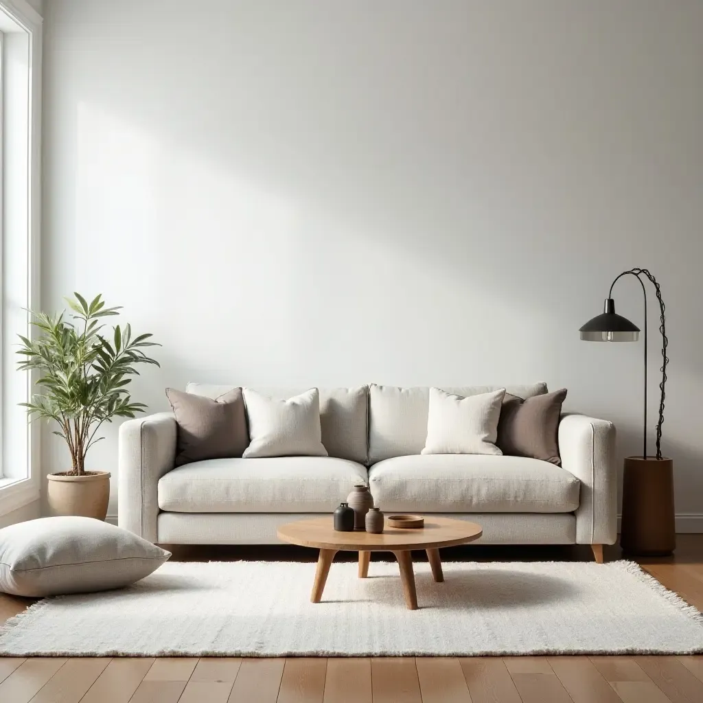 a photo of a chic, Scandinavian-style rug in a minimalist living room