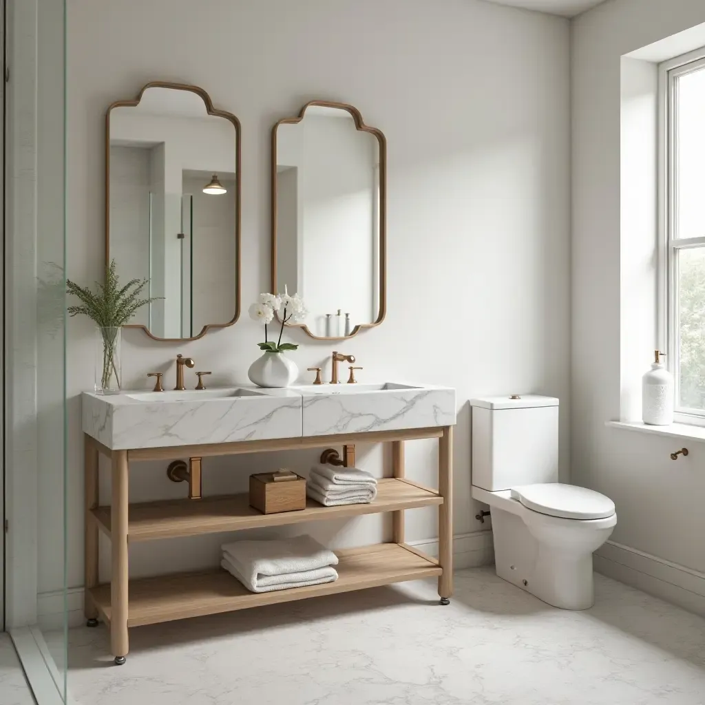 a photo of a bathroom featuring a stylish, multifunctional cart