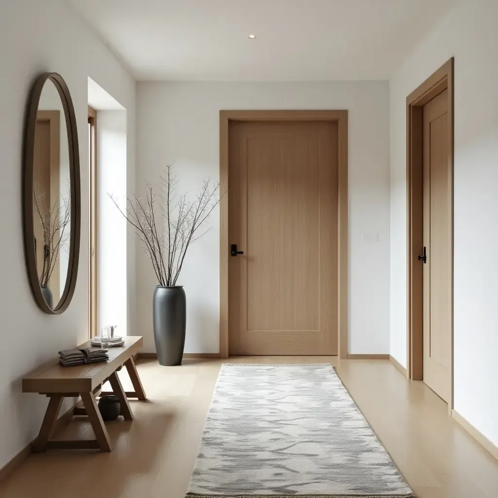 a photo of a Scandinavian-inspired entrance hall with smart layouts