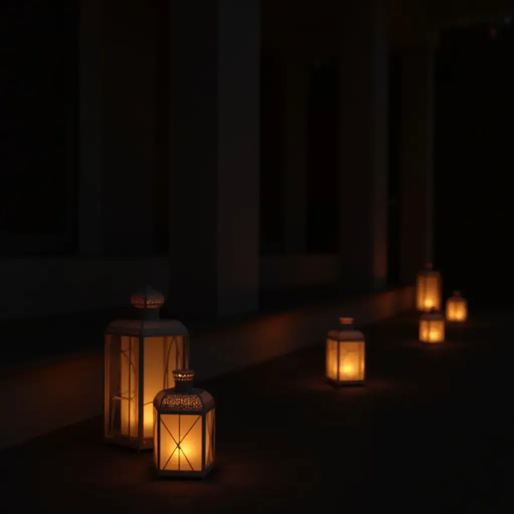 a photo of a collection of lanterns casting soft light on a porch