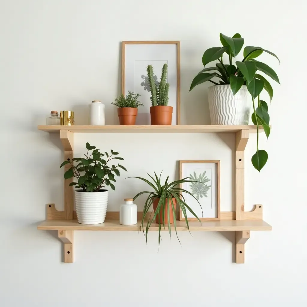 a photo of a stylish DIY shelf displaying plants and decor