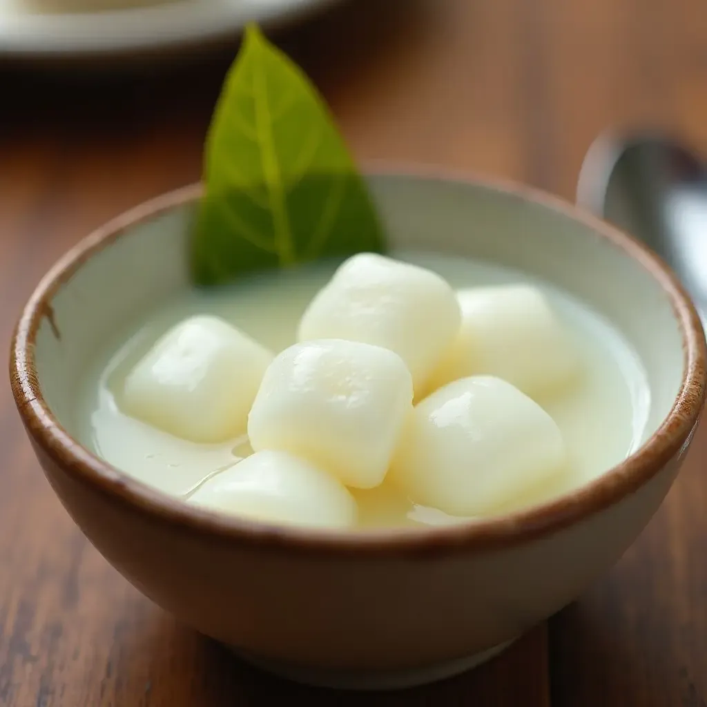 a photo of Thai coconut milk and pandan leaf dessert in a small bowl.