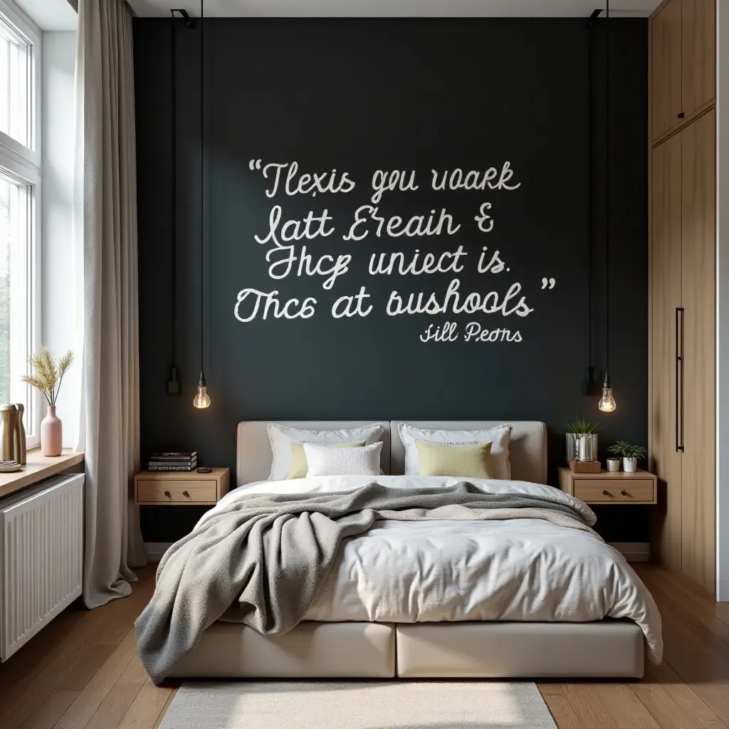 a photo of a chalkboard wall with inspirational quotes in a stylish teen&#x27;s room