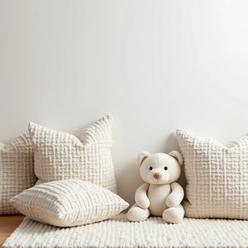 a photo of a nursery with throw pillows arranged on a play mat