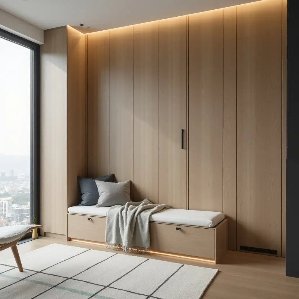 a photo of a stylish room with a hidden storage bench