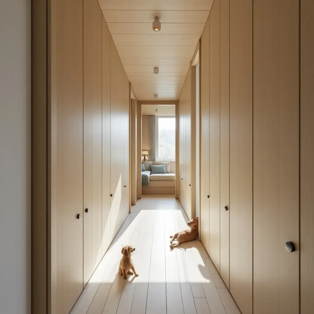 a photo of a narrow corridor showcasing a pet-friendly design