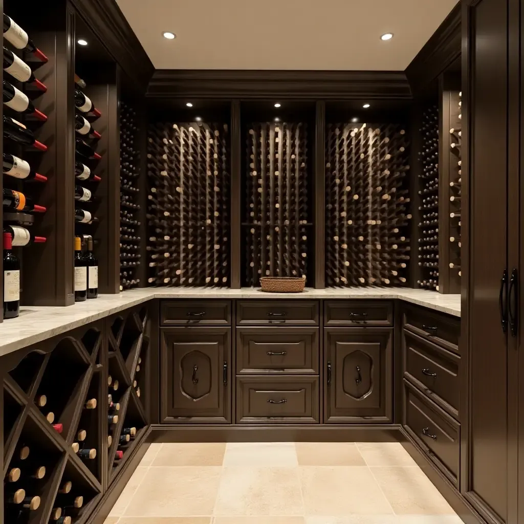 a photo of a basement with a stylish wine rack for storage