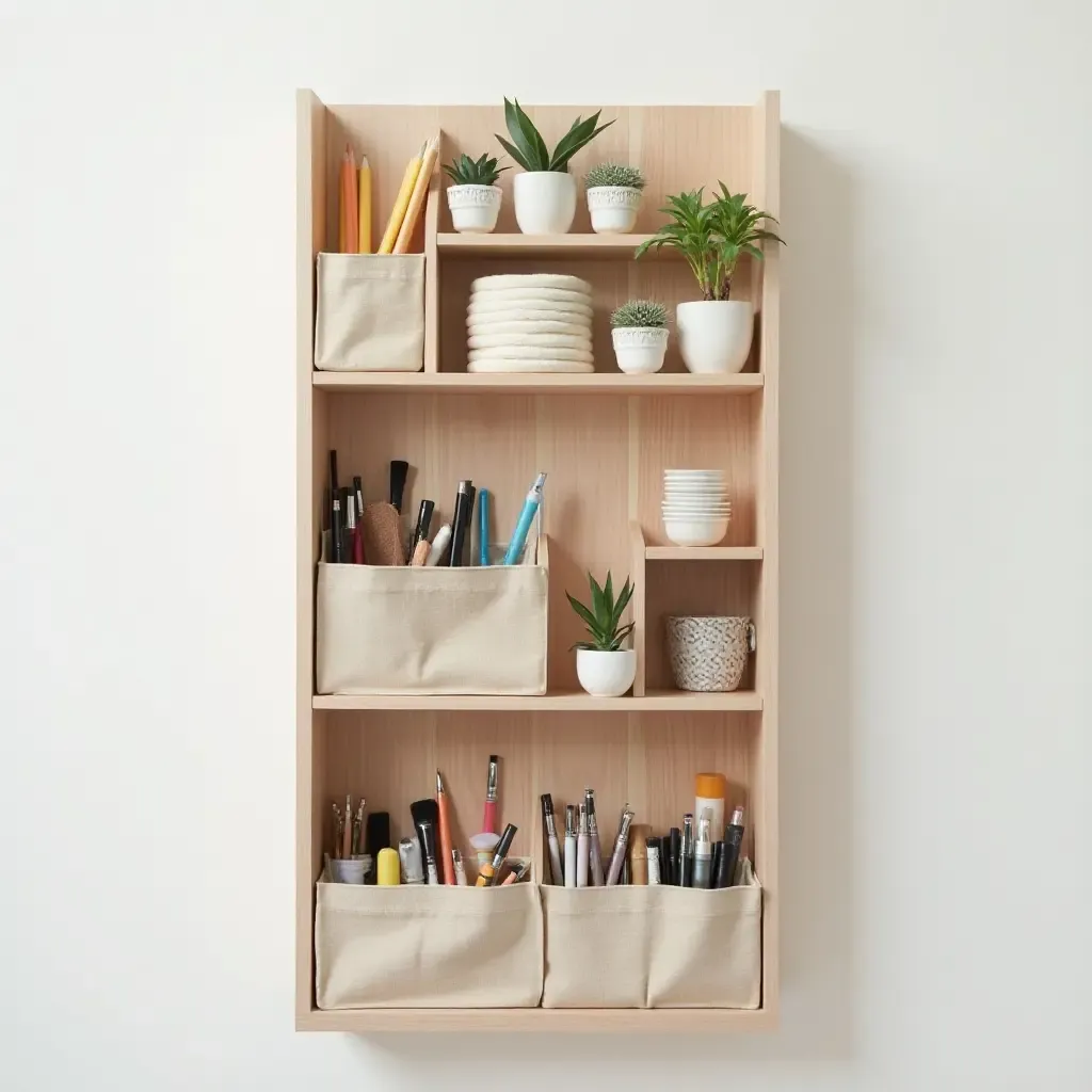 a photo of a creative wall-mounted storage for art supplies