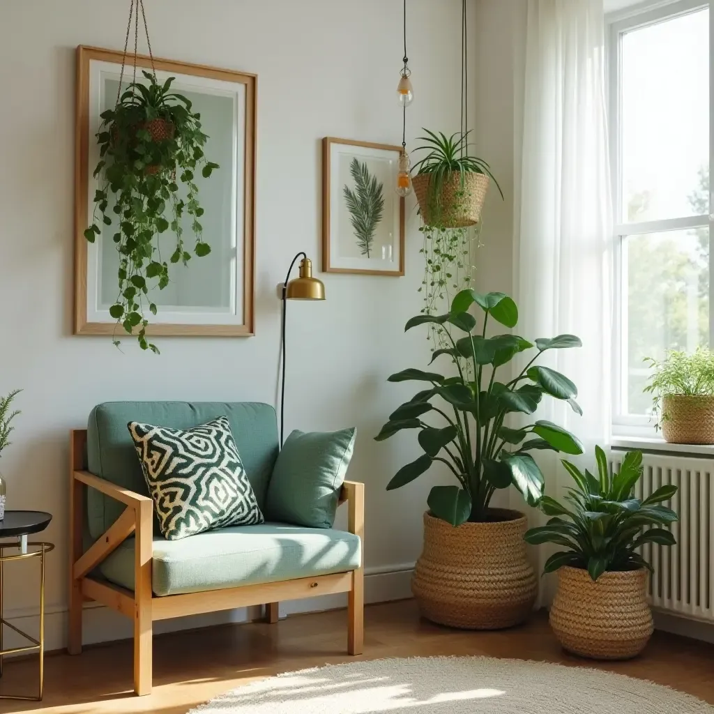 a photo of a small space with a beautiful indoor plant arrangement