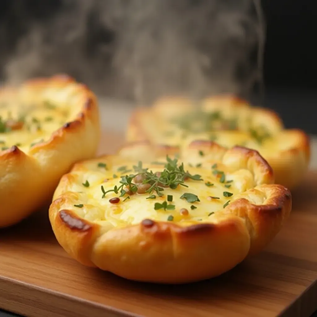 a photo of steaming gyeran-ppang (egg bread) topped with cheese and herbs