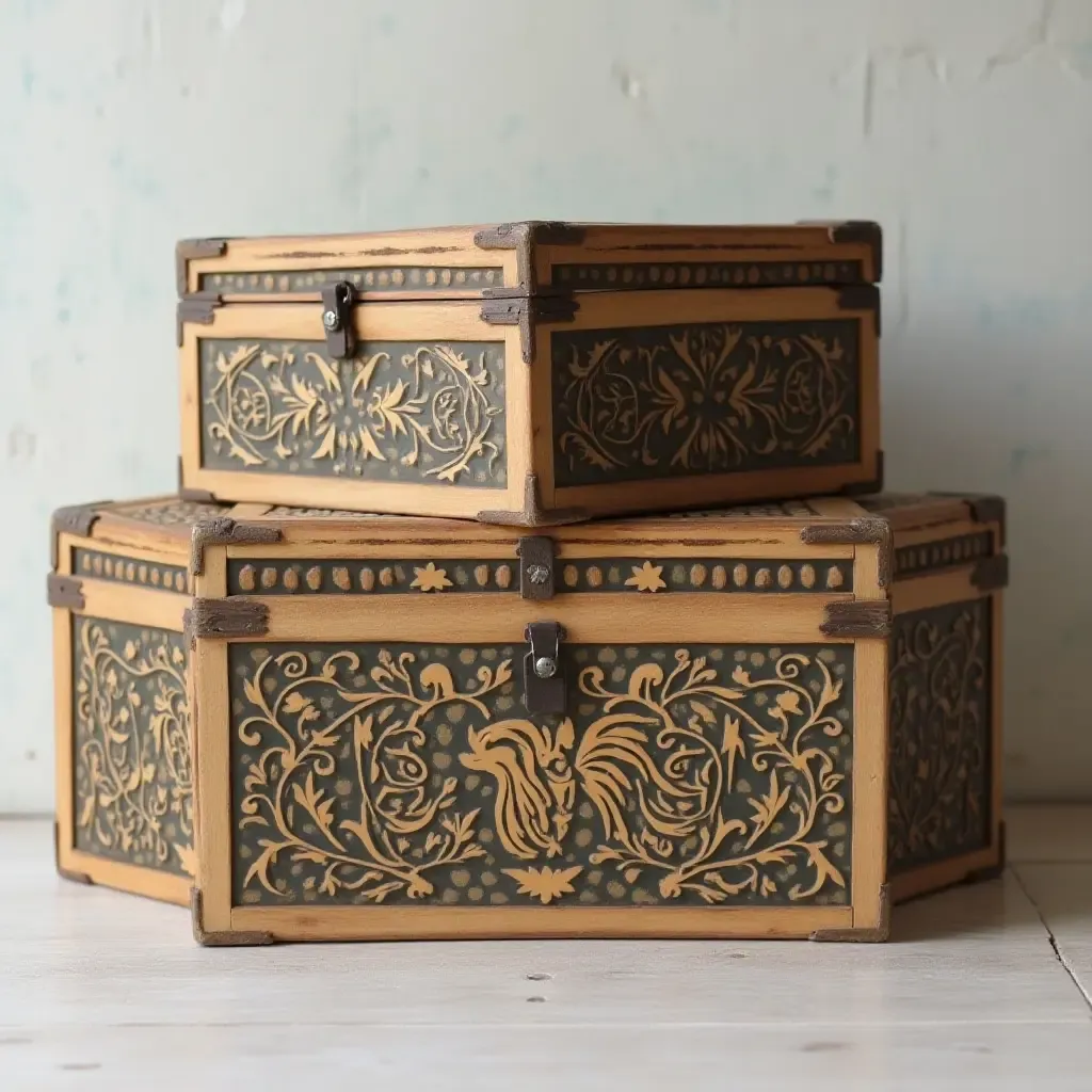 a photo of decorative boxes used for book storage