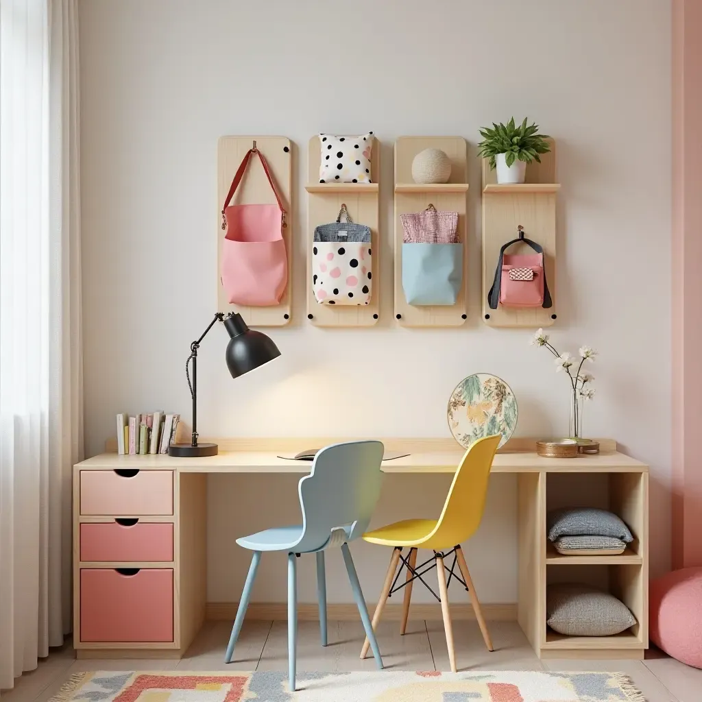 a photo of a playful teen space with a fun wall organizer