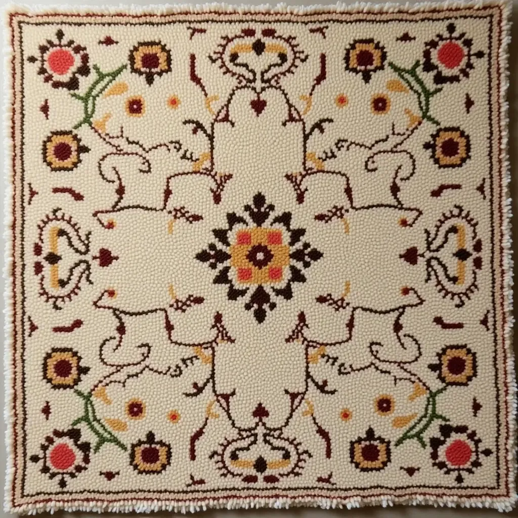 a photo of a plush rug with a vintage floral pattern