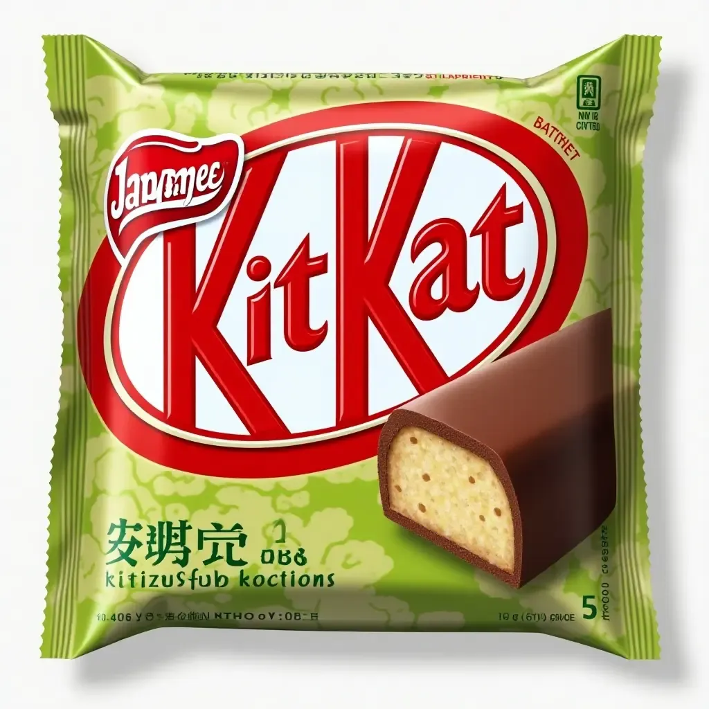 a photo of colorful Japanese Kit Kats with unique flavors like matcha and sake.