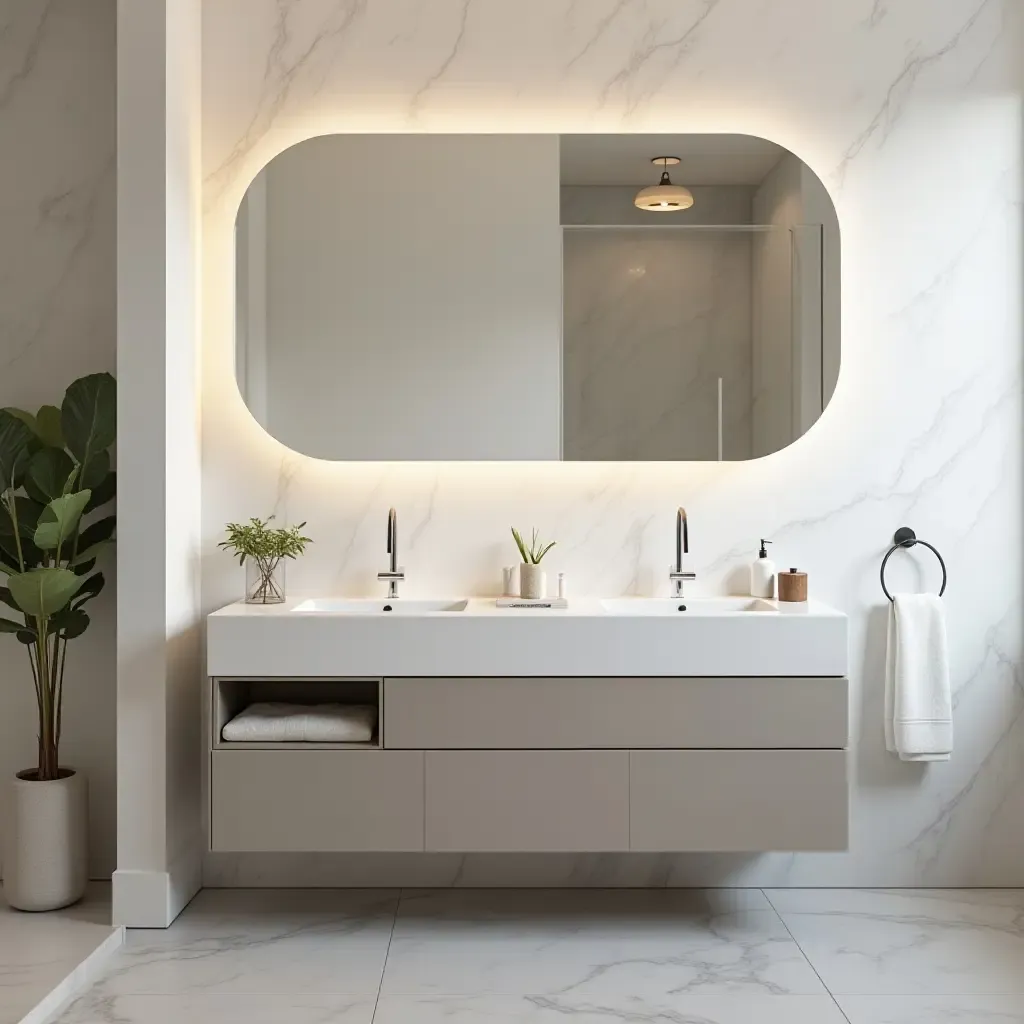 a photo of a bathroom with a stylish sink organizer