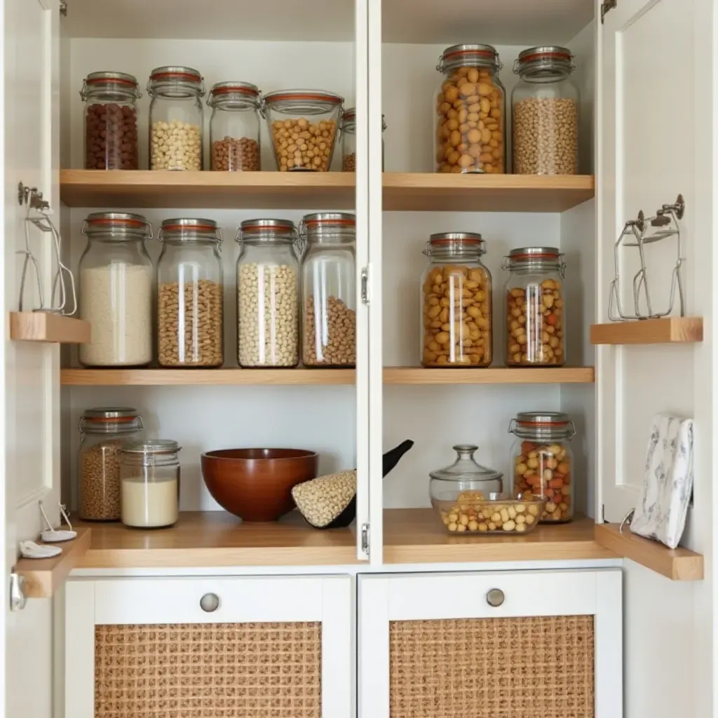 a photo of a pantry with creative use of jars for snacks and treats