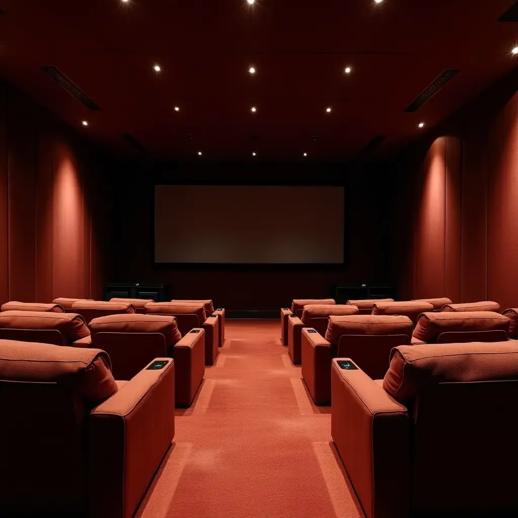 a photo of a luxurious media room with plush seating and advanced technology