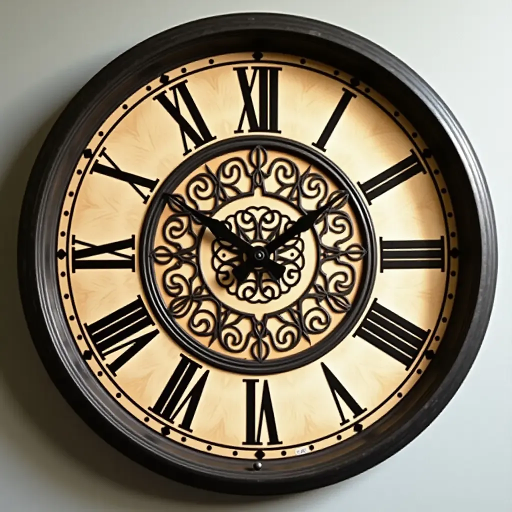 a photo of a vintage-inspired wall clock with intricate design