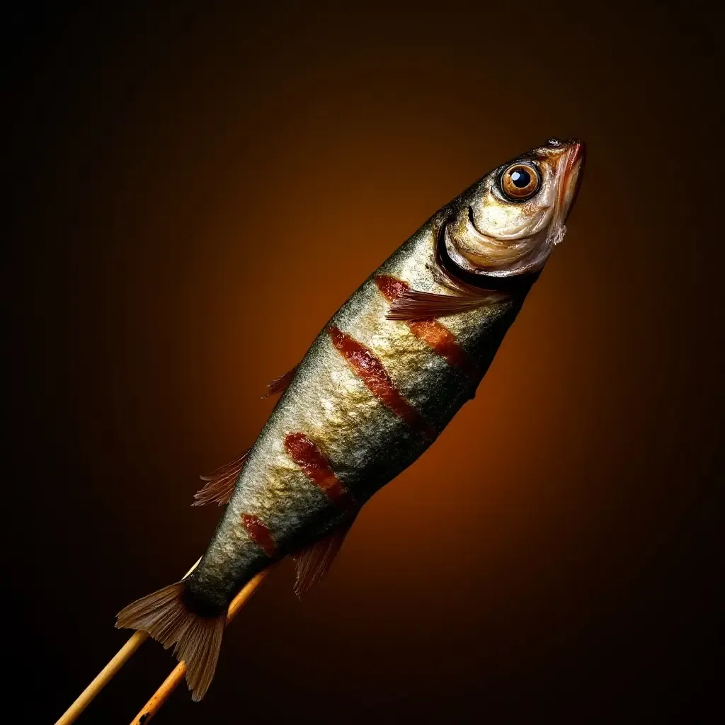 a photo of Espetos de Sardinas, sardines skewered and grilled over an open flame.