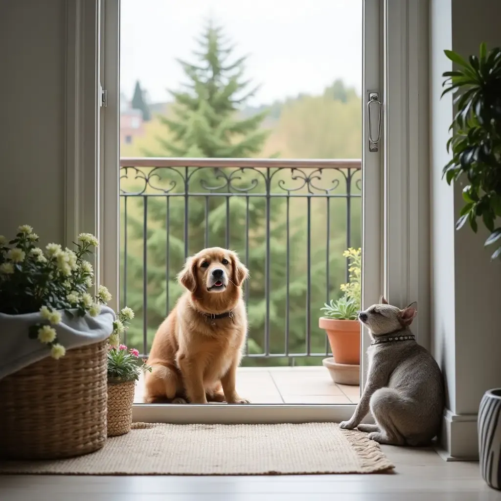 a photo of a small balcony with a pet-friendly space