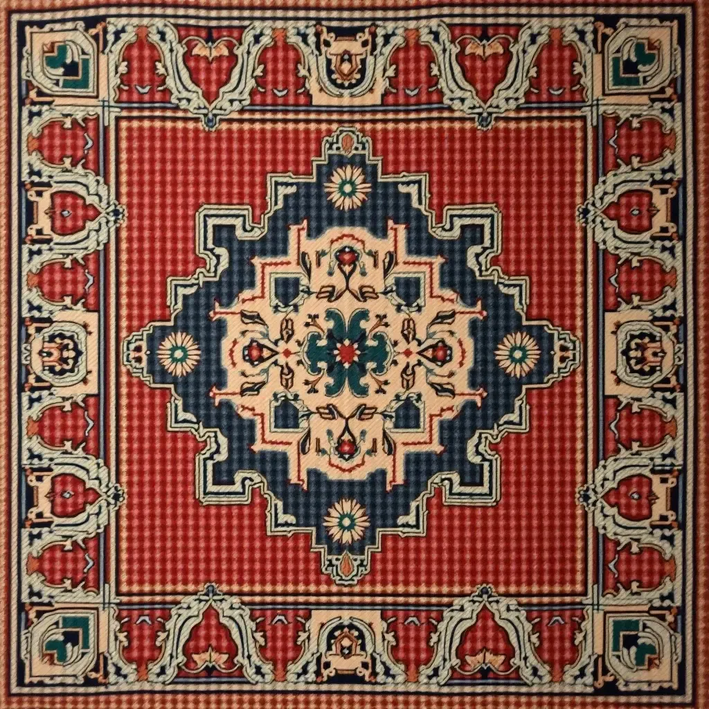 a photo of a vintage-inspired Persian rug with intricate designs