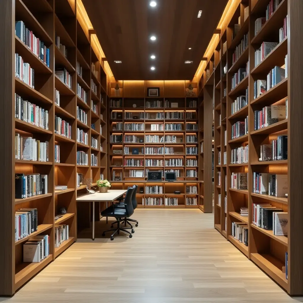 a photo of a library with a mix of open and closed storage options