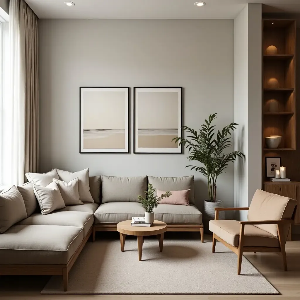 a photo of a small living room with a cozy reading nook