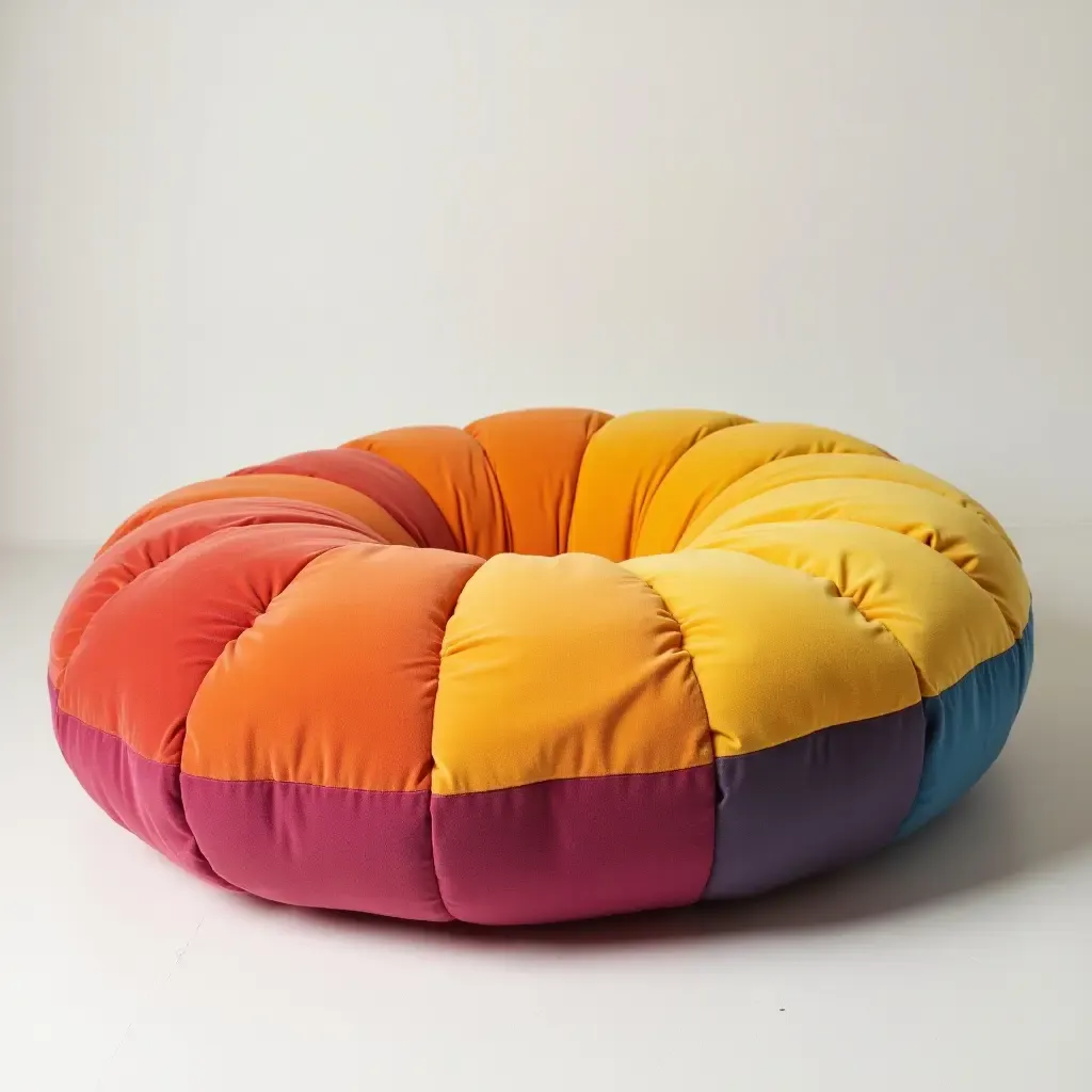 a photo of a vibrant, oversized floor cushion for play